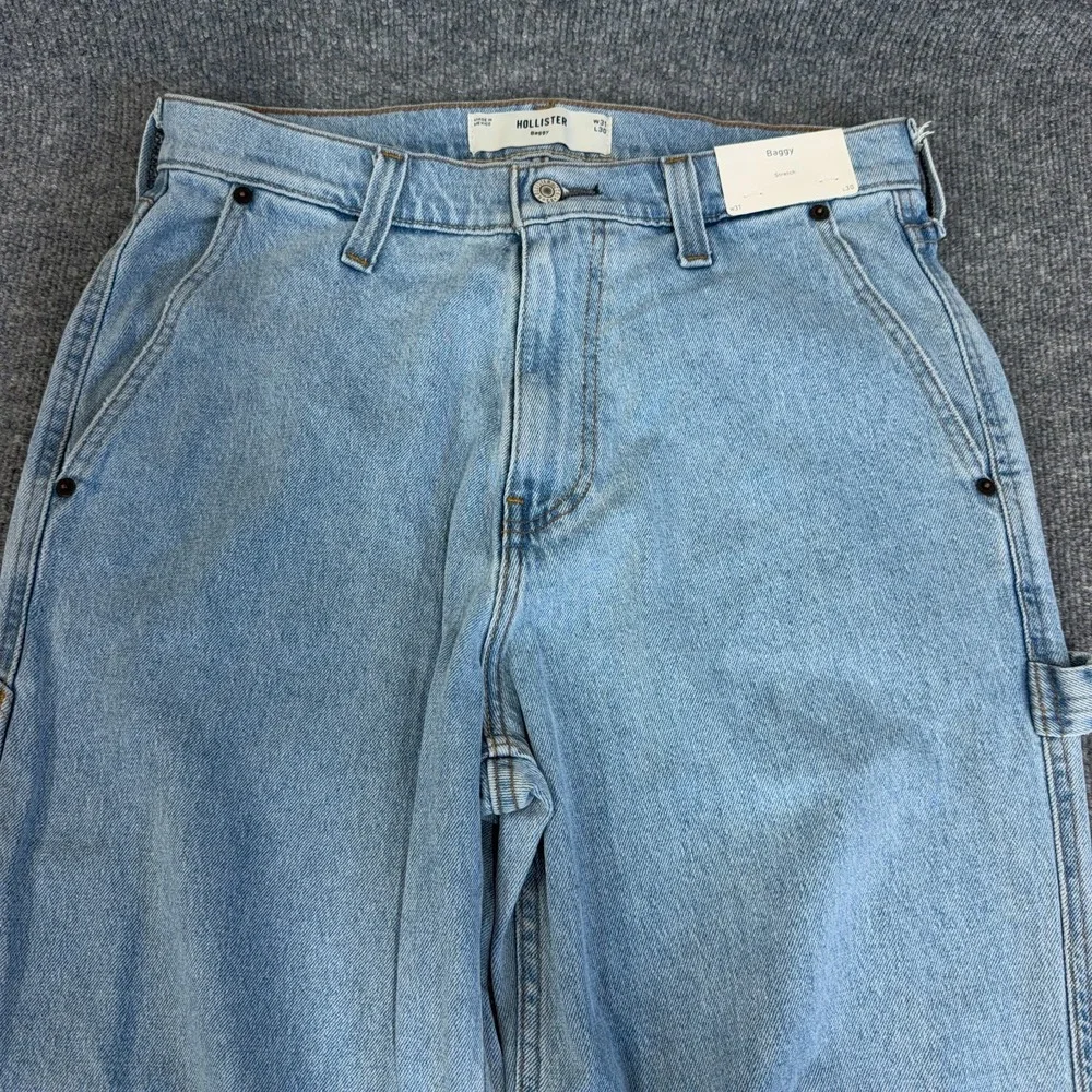 Hollister Baggy Jeans Men 31x30 Light Wash Carpenter Stretch Denim NEW